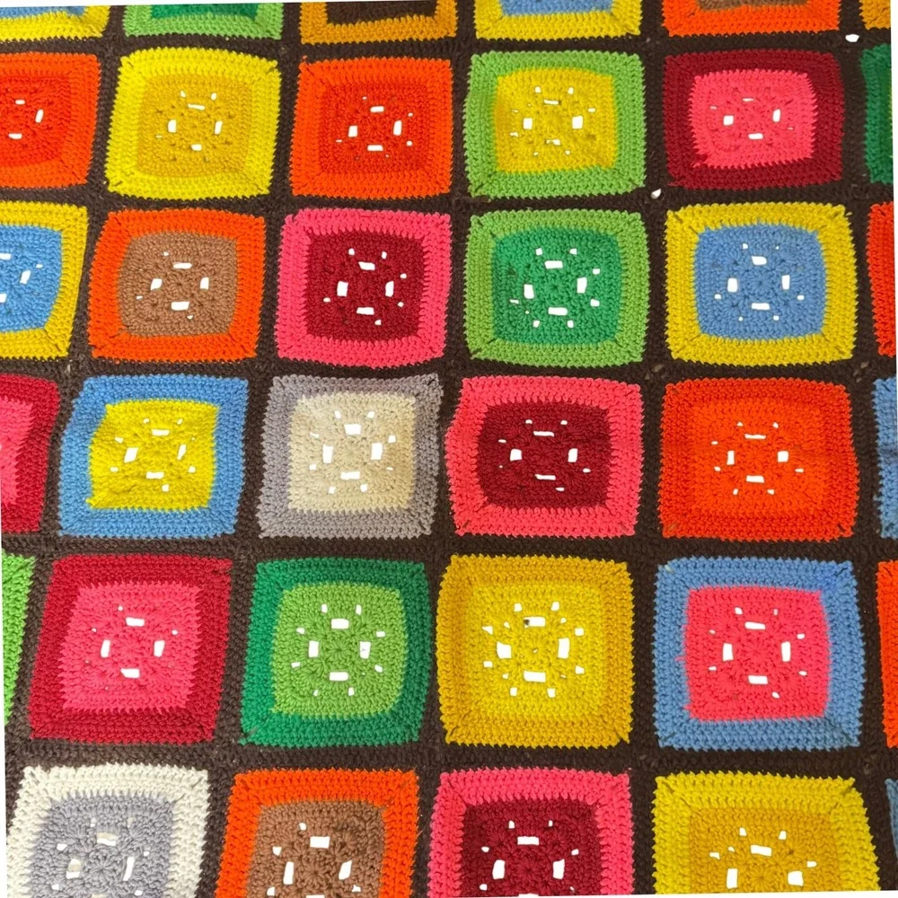 Handmade Crochet Granny Square Afghan Blanket 54x47 Multi-Color Retro Boho Throw